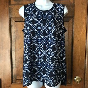 Vince Camuto Navy w/Ivory Geometric Sleeveless Pullover Top Petite Medium